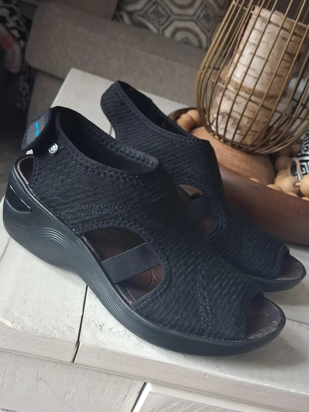 Bzees Men's Black Knit Wedge Sandals